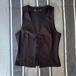 Zara Black Lace-Up Women's Blouse